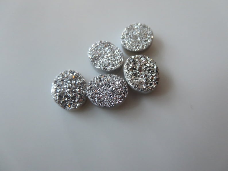 5 Pcs Oval 11X9 mm Silver Druzy Stone Agate
