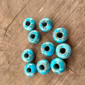Natural Copper Blue Turquoise Fancy Stylist Rondelle Big Hole Loose Beads 1 Pcs 14X8 MM 5 MM hole image 3
