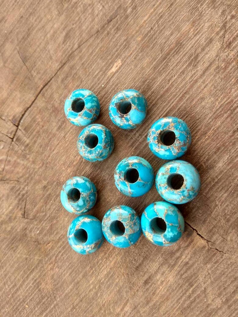 Natural Copper Blue Turquoise Fancy Stylist Rondelle Big Hole Loose Beads 1 Pcs 14X8 MM 5 MM hole image 3