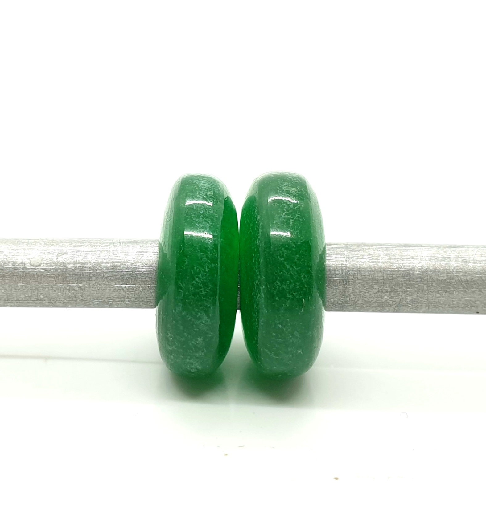 2PcDark Green Jade European Large Hole Beads,AAA+ Quality Jade Spacer Beads,Rondelle Smooth Jade Beads,Jade Beads For Charms/Bracelet,14X6MM
