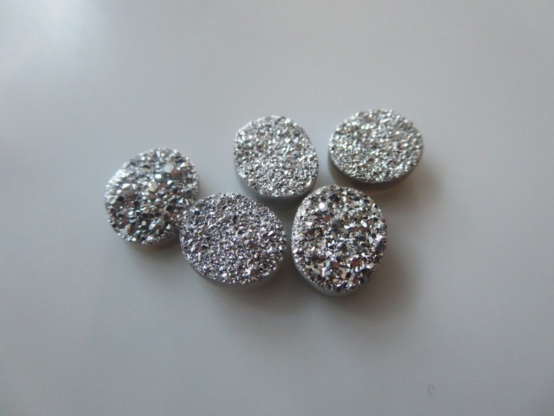 5 Pcs Oval 11X9 mm Silver Druzy Stone Agate