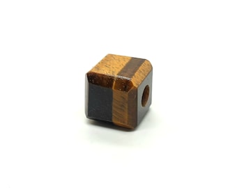 Natural Tiger's Eye European Style Beads,Cube Shape Side Cut Tiger's Eye Beads,Tiger's Eye Bead For Charm/Bracelet/Pendant/Necklace,14MM,1Pc