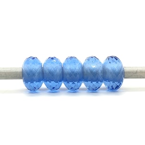 5P, Swiss Blue Hydro Glass European Large Hole Beads, Rondellle Shape Faceted Blue Hydro Beads, Hydro Beads For Charms / Collana / Bracciale, 14X8MM