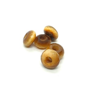 5Pcs, Natural Tiger&#39;s Eye European Style Classic Beads,Rondelle Shape Faceted Tiger&#39;s Eye Beads,Tiger&#39;s Eye Beads For Charms/Bracelet,14X8MM
