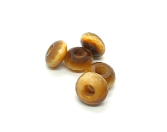 5Pcs, Natural Tiger's Eye European Style Classic Beads,Rondelle Shape Faceted Tiger's Eye Beads,Tiger's Eye Beads For Charms/Bracelet,14X8MM
