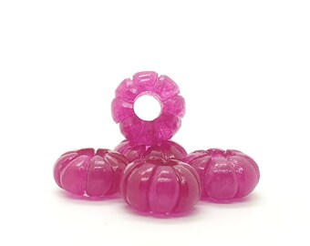 Pink Magenta Jade European Style Carved Beads, Rondelle Shape Hand Carved Jade Beads,Pink Jade Beads For Charms/Bracelet/Necklace,14X8MM,1Pc