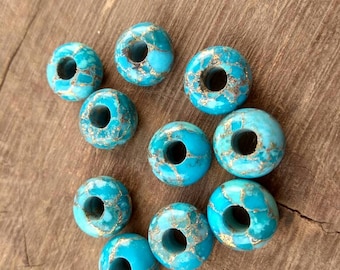 Natural Copper Blue Turquoise Fancy Stylist Rondelle Big Hole Loose Beads 1 Pcs  14X8 MM 5 MM hole