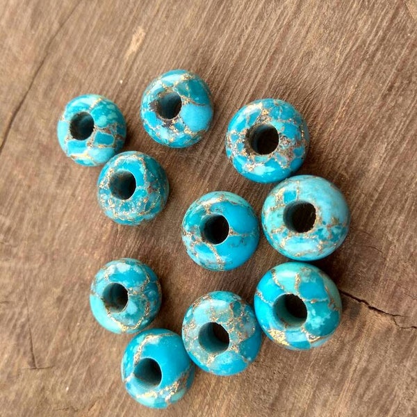 Cuivre naturel bleu Turquoise fantaisie styliste Rondelle grand trou perles en vrac 1 pièces 14X8 MM trou de 5 MM