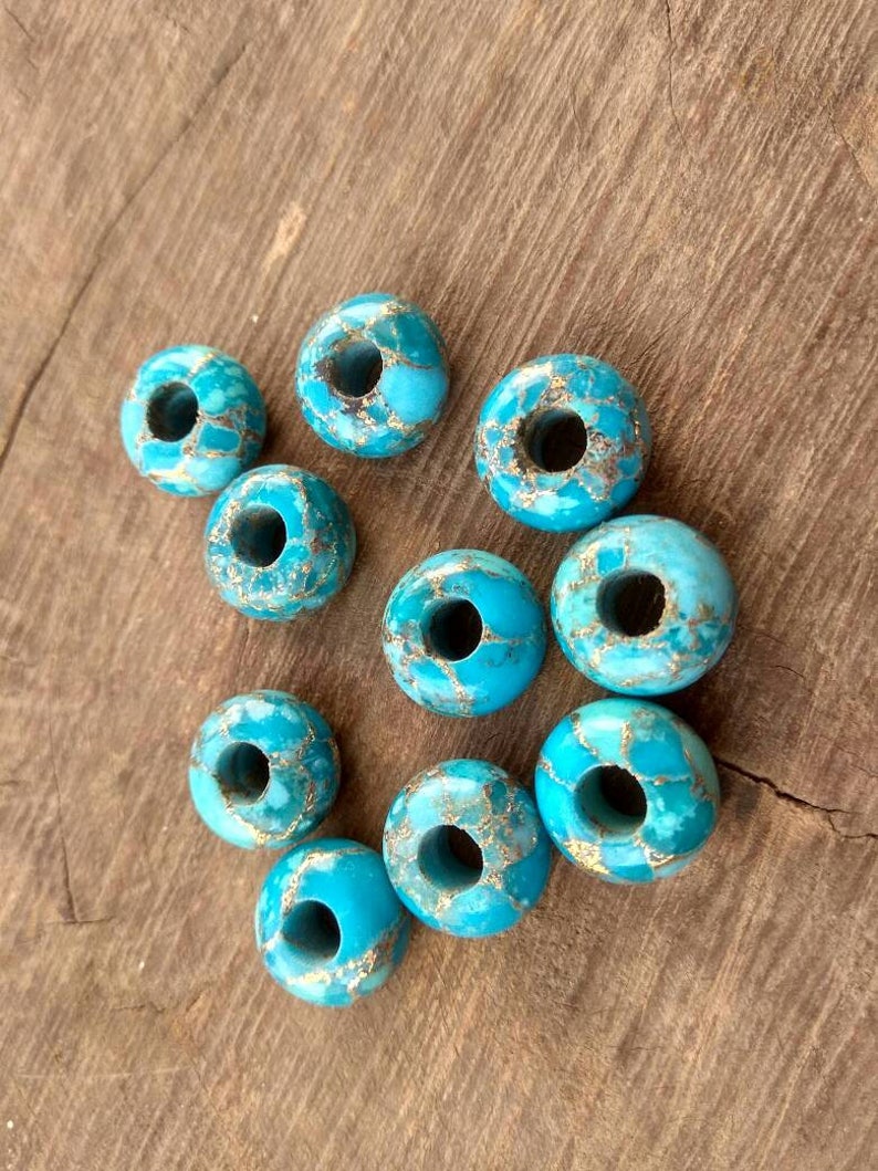 Natural Copper Blue Turquoise Fancy Stylist Rondelle Big Hole Loose Beads 1 Pcs 14X8 MM 5 MM hole image 1