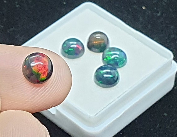 Natural Black Ethiopian Opal Cabochon, Round Shape Black Opal Cabochon For Rings/Necklace/Pendant/Bracelet, Ethiopian Opal Jewelry, 6MM, 1Pc