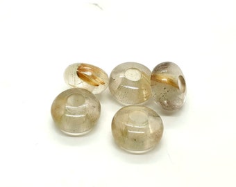 Natural Golden Rutile European Style Smooth Beads,Rondelle Smooth Rutile Beads,Rutile Beads For Charms/Bracelet/Necklace/Pendant,14X8MM,1Pc