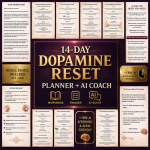 Neuro-Affirming 14 Day Dopamine Reset Guide, ADHD Friendly Planner, PLR MRR, Canva Resell Rights