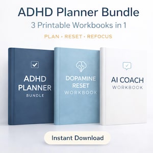 Paquete de planificador para TDAH / Cuaderno de trabajo para restablecer la dopamina y entrenador de IA