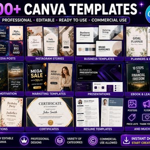 200 plus Canva templates bundle for social media business planners and digital product sellers editable instant download