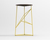 Stool,  Modern Steel Bar Stool in Yellow Finish with Solid Walnut Seat