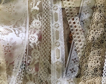 Neutral Assorted Lace Trim - Junk Journal, Sewing, Crafts 20 Different styles/patterns