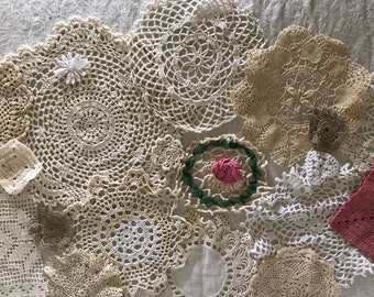 Large Crochet Doily Pack 4oz. Vintage Doilies & pieces (20 total) Scrapbooking, crafting, decorating, clothing, slow stitch, junk journal