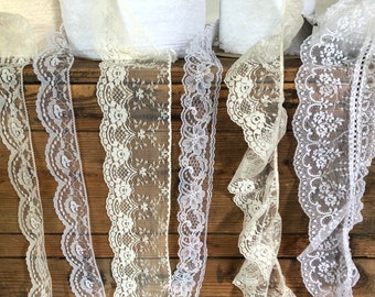 New Lace Trim by the 2, 5 or 10 Yard Cut White + Natural Flat or Ruffled Lace Trim Make Garlands, Banners, Curtains and Crafts of all kinds.