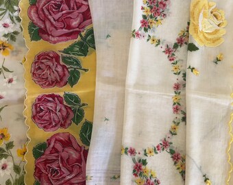 5 Vintage Handkerchief set Yellow Hankies  1 FREE WHITE with every order.