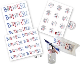 Fichier numérique *** né aux Etats-Unis-œuvre d’art pour les drapeaux du parti, étiquettes cadeaux, oeuvre de scrapbook, pics à cupcake ou autocollant joints ensemble bricolage numérique