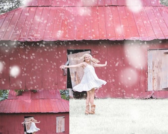 Falling Snow Overlays + FREE Winterize Photoshop Action! | Both TIFF & PNG Transparent files | hbpcreate