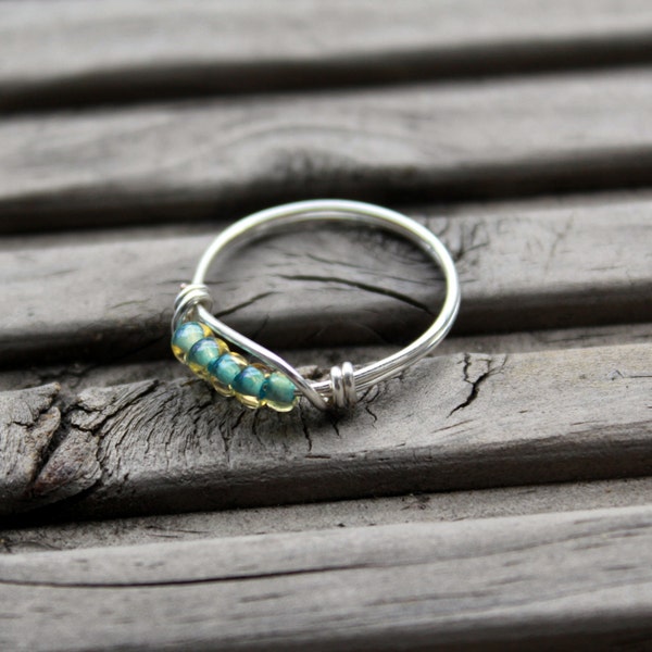 Mint Green Ring, Silver Ring ( Turquoise Ring, Delicate Ring, Spring Ring, Stacking ring, Dainty jewelry, Glass Ring )