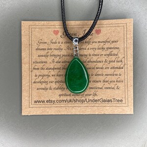 Green Jade Crystal Drop Protection Pendant Necklace on vegan friendly cord