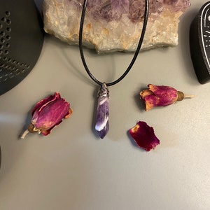 Amethyst Crystal Point Pendant Necklace on vegan friendly cord