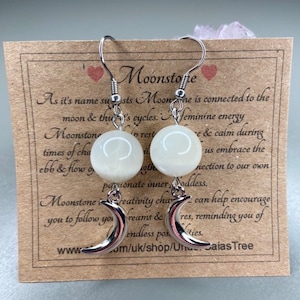 Genuine Moonstone and Crescent Moon earrings