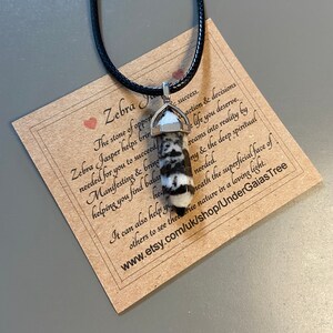 Zebra Jasper Crystal Point pendant Necklace on Vegan Friendly Cord