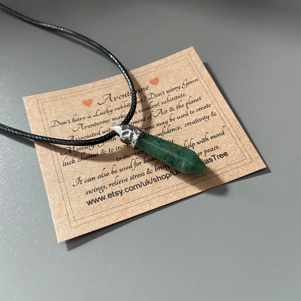 Green Aventurine Crystal Point Healing Pendant Necklace on vegan friendly cord