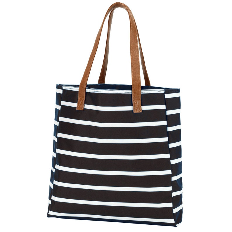 monogrammed striped tote bag