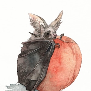 Peachy Keen- Aquarell Kunstdruck, süßes Tierbild, Fledermaus Kunstdruck, süße Tiermalerei