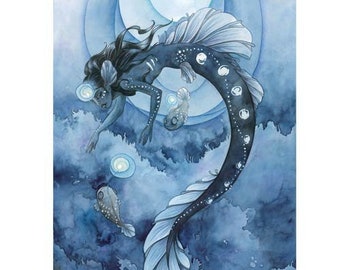 Deep Sea Mermaid - Watercolor Art Print, Fantasy Art, Fae Art, Water Spirits, Mermaid Art, Mystical Art, Sea Creature Art