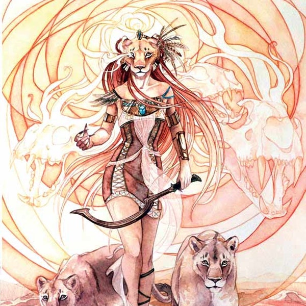 Sekhmet- Watercolor Art Print, Goddess Art Print, Egyptian Mythology Art, Goddess Art, Lion Art, Eye of Ra
