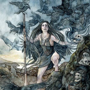 Morrigan - Stampa artistica ad acquerello, Dee, Folklore irlandese, Guardiano dell'Irlanda, Dea della guerra