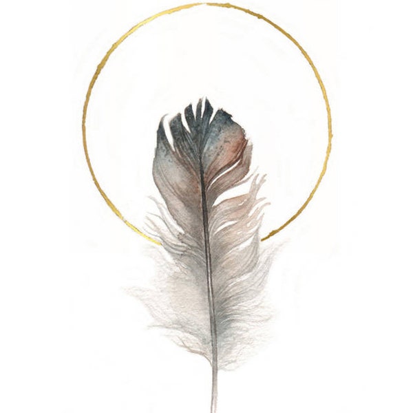 Barn Owl Feather- Greeting Card, Watercolor Art, Nature Art, Forest Spirits, Bird Art, Bird Card, Feather Art