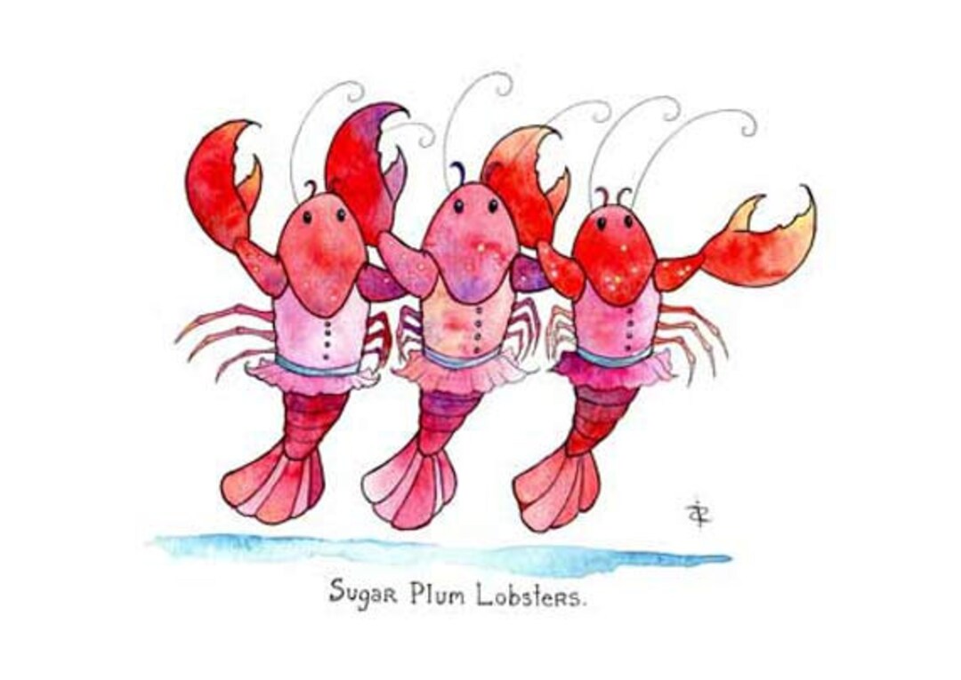 Sugar Plum Lobsters Greeting Card, Cute Cards for Friends, Cute Animal Card, Christmas Cards