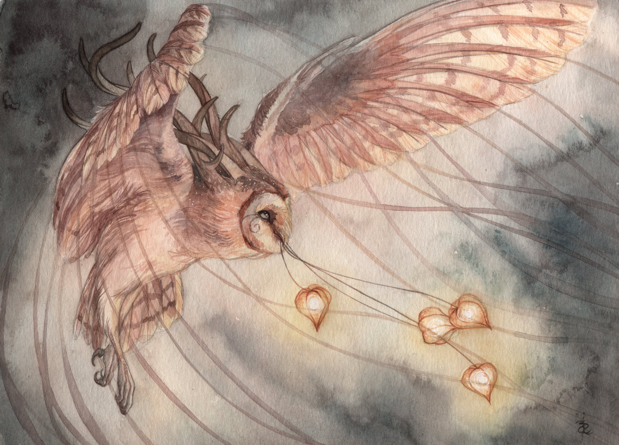 Bring the Light - Watercolor Art Print, Owl Art, Fantasy Art, Mystical Art