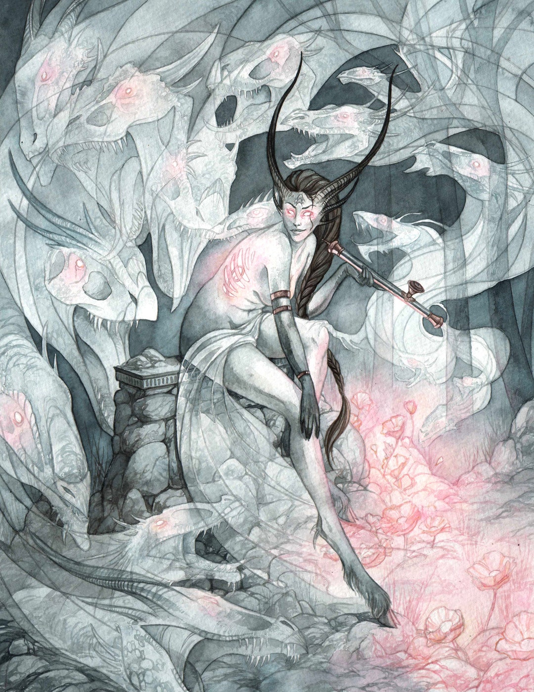 Chasing the Dragon Watercolor Art Print Mythology Art - Etsy
