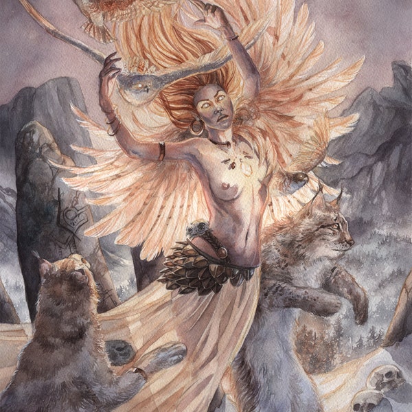 Freyja- Watercolor Art Print, Goddess Art Print, Norse Mythology Art, Goddess Art, Nordic Goddess, Goddess of War, Folkvangr