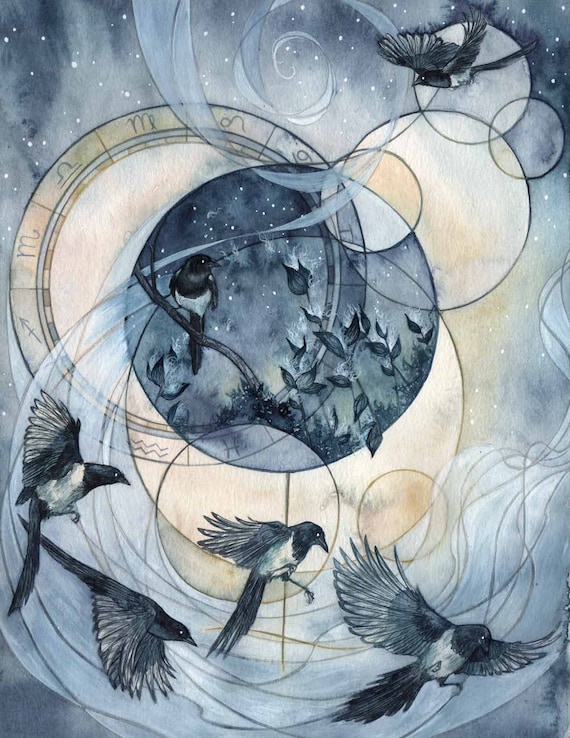 Mercury - Watercolor Art Print, Bird Art, Fantasy Art, Mystical Art, Bird Painting Print, Fae Art, Astrological Art