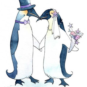 Mariage de pingouin - carte de voeux, cartes drôles, Art animalier, carte Animal mignon, jolie carte de mariage, carte de pingouin, carte de mariage