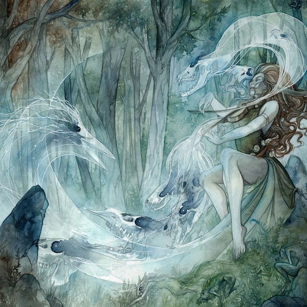 Melodie Fantastique - Watercolor Art Print, Fantasy Art, Fae Art, Faerie Art, Creature Art, Mystical Art, Forest Painting