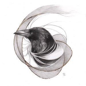 Crow Totem - Pencil Art Print, Nature Art Print, Woodland Creature Art, Bird Art, Nature Spirit Art