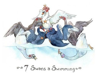 Seven Swans a Swimming 5x7 Greeting Card of an Altered Book - Etsy