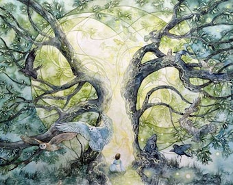 Portal - Watercolor Art Print, Fantasy Art, Fae Art, Mystical Art, Forest Painting, Forest Art, Forest Spirits, Otherworld Art