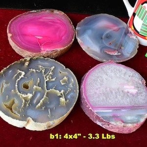 Set of 4 GEODE Coasters w/ FREE Stand * Choice of 10 * Mixed Colors * 4&quot; Size * Agate & Quartz Crystal * from Brazil