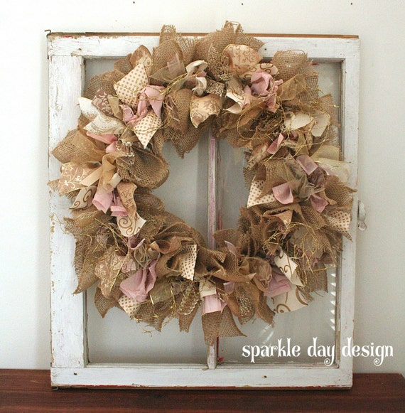 Wedding Decoration Burlap Wreath Pink Gold And Glitter Wreath Etsy