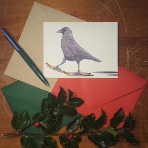 Snowshoeing Crow 10 pack of folded note cards with your choice of envelope color.